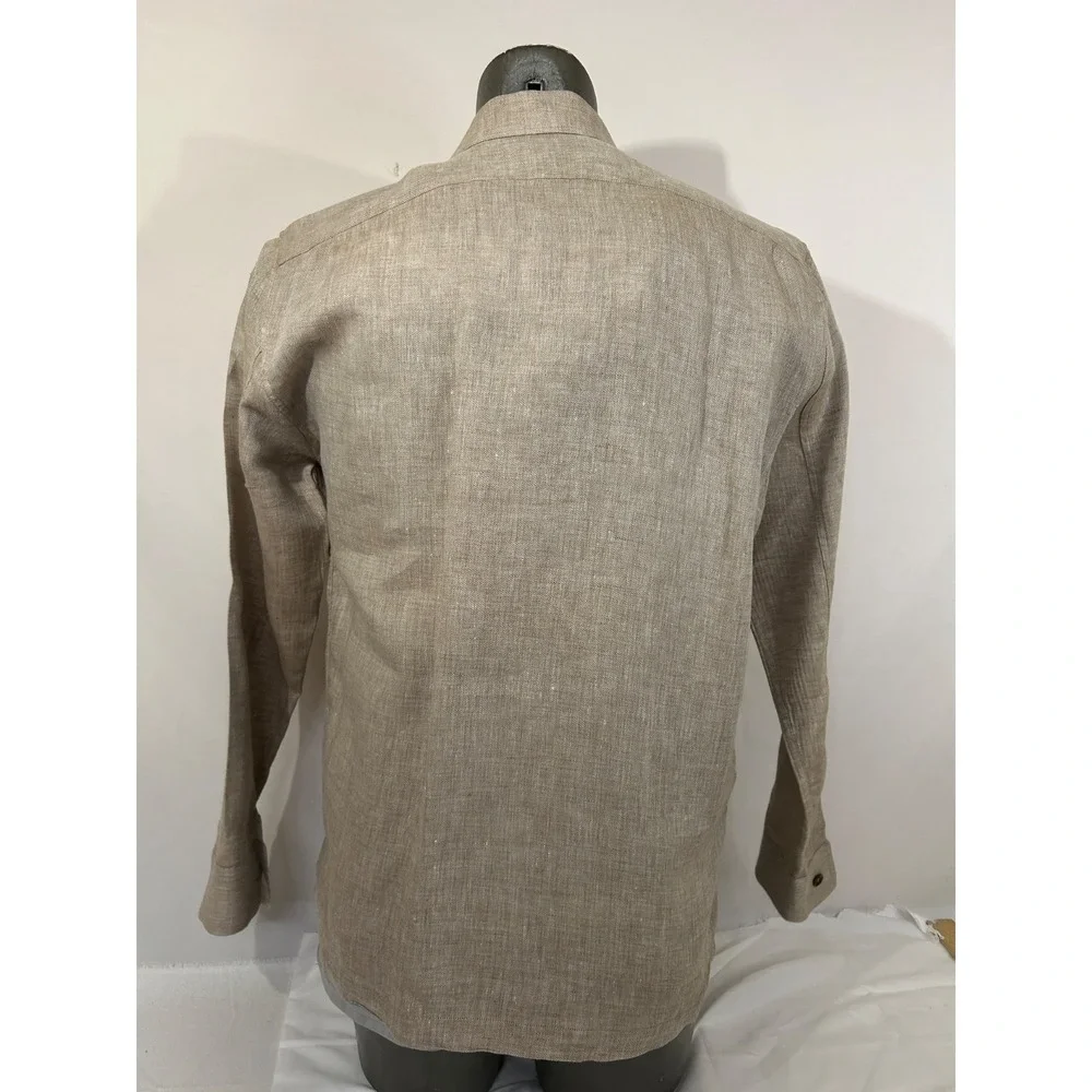 Banana Republic Mens Linen Herringbone Chore Shirt Jacket Beige Utility Sz M